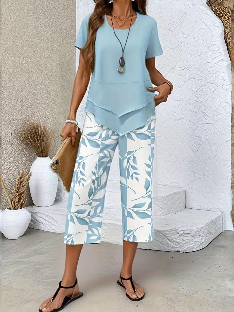 Women's Leaf Print Two Piece Set