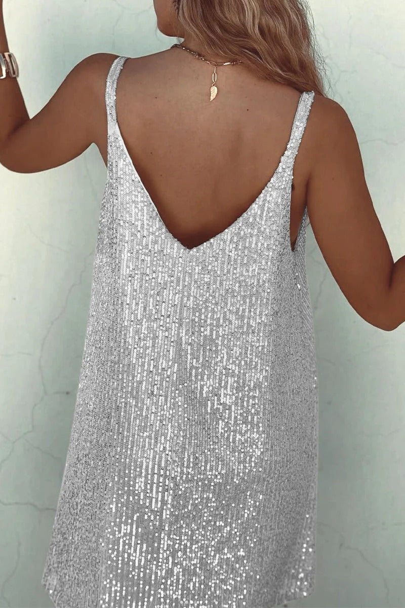 Sparkling V-Back Sequin Mini Dress