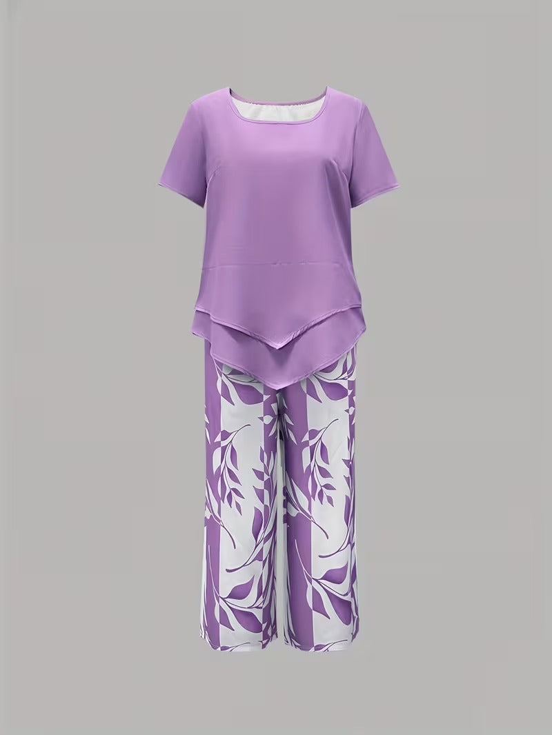 Women's Leaf Print Two Piece Set