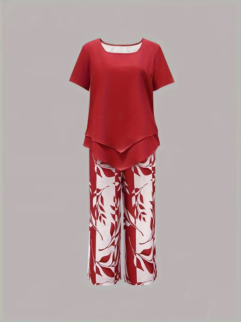 Women's Leaf Print Two Piece Set