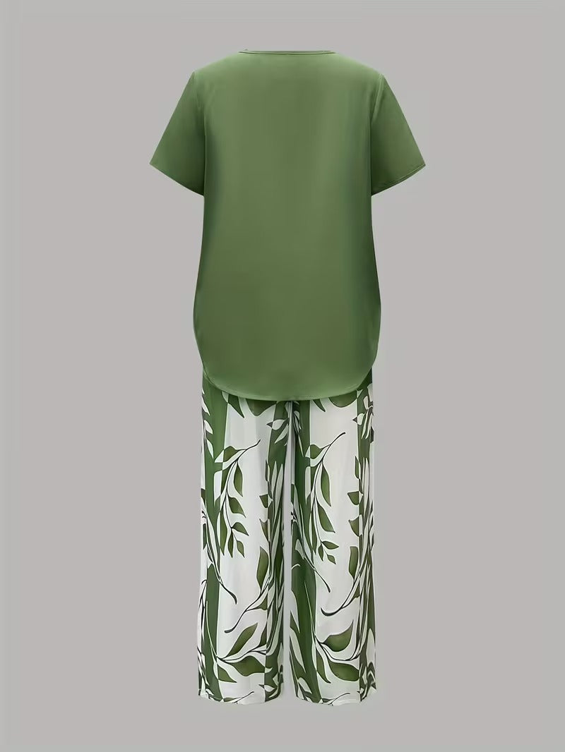 Women's Leaf Print Two Piece Set