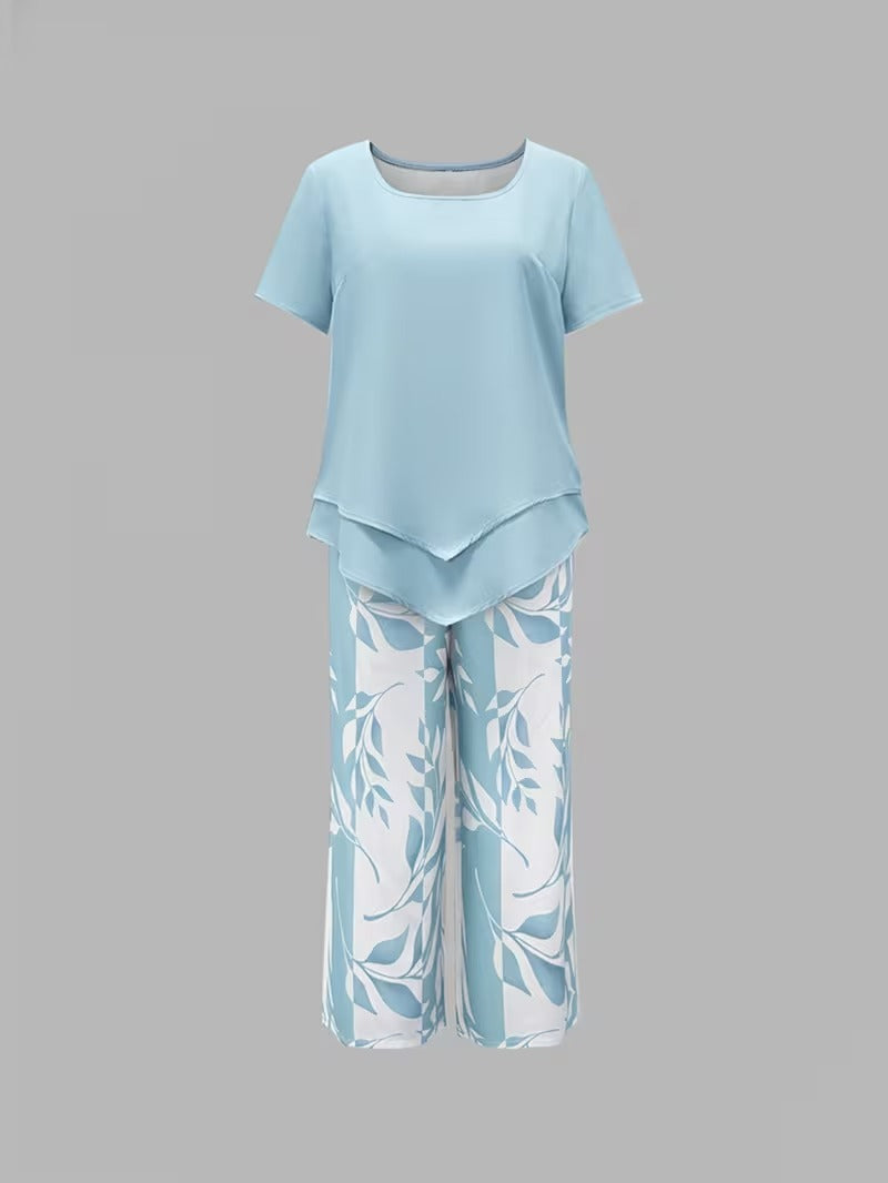 Women's Leaf Print Two Piece Set