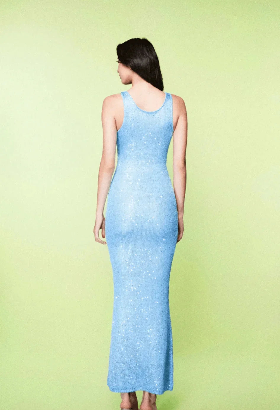 Irina - Women’s sleeveless fitted maxi dress in icy blue