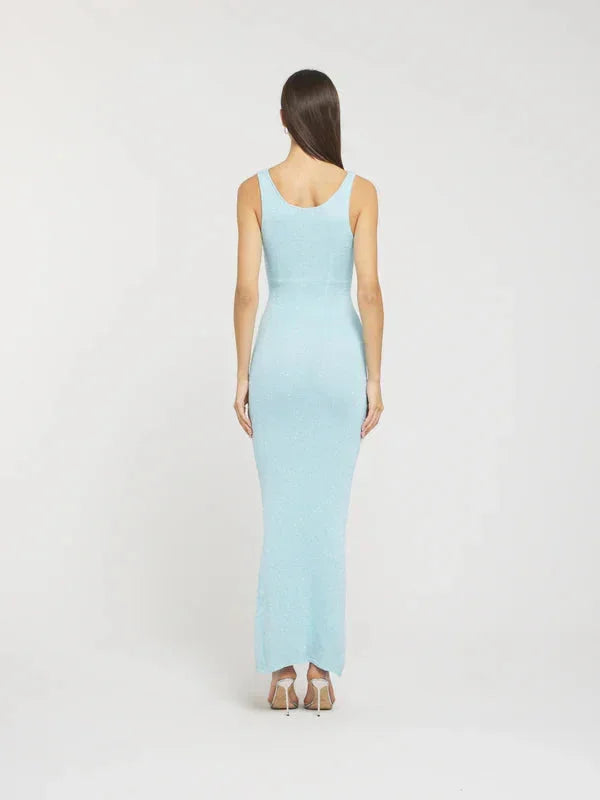 Irina - Women’s sleeveless fitted maxi dress in icy blue