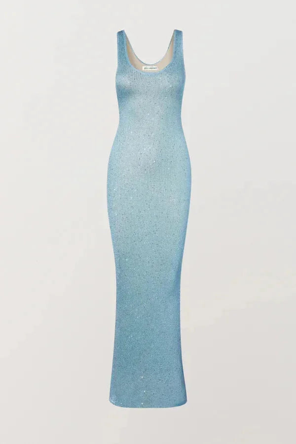 Irina - Women’s sleeveless fitted maxi dress in icy blue