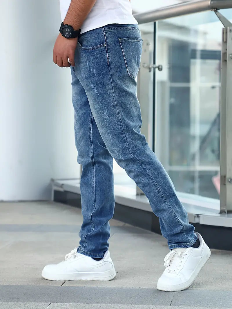 Men's Distressed Denim Jeans with Pockets