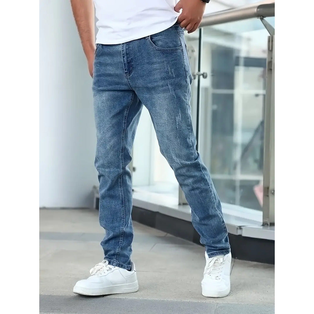 Men's Distressed Denim Jeans with Pockets
