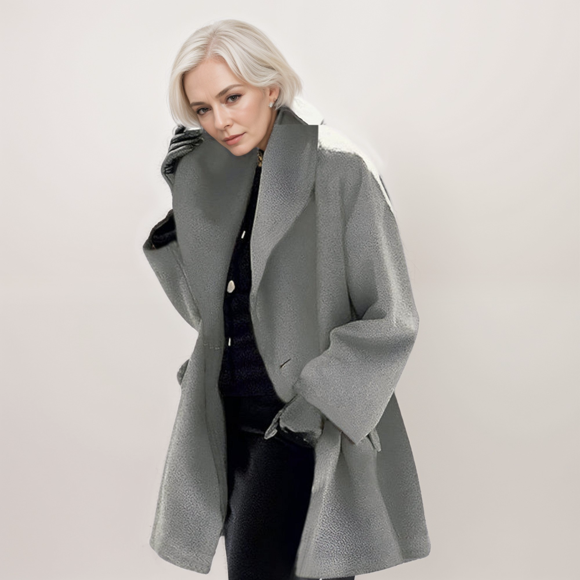 Women's Oversized Open Front Shawl Collar Winter Coat