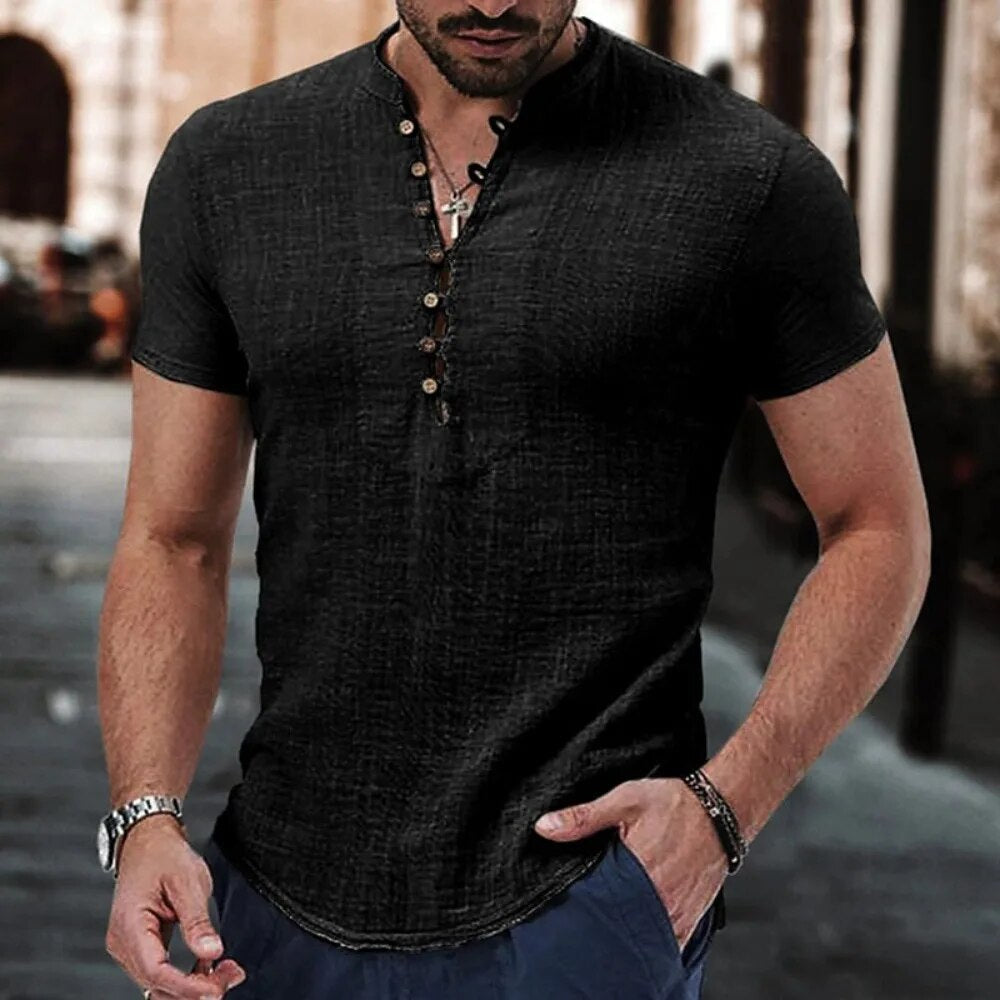 Men's Casual Button Henley T-Shirt