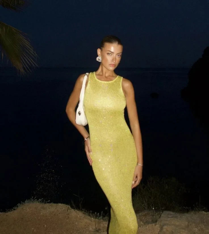 Joey - Women’s sleeveless sparkling maxi dress for evenings