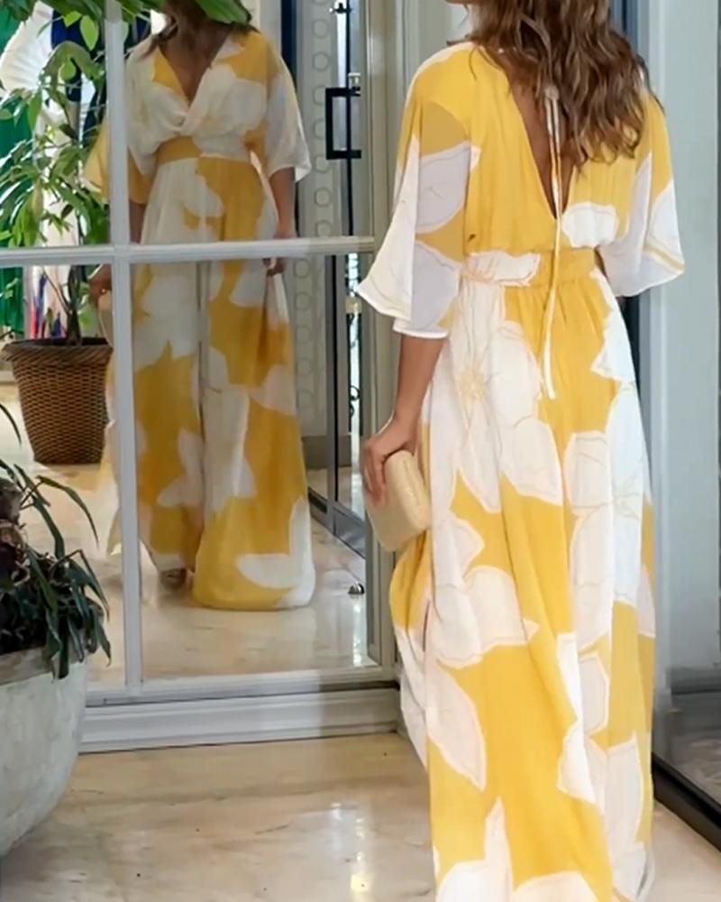 Women's Elegant Floral Print Dress with Chic Contrast Detailing