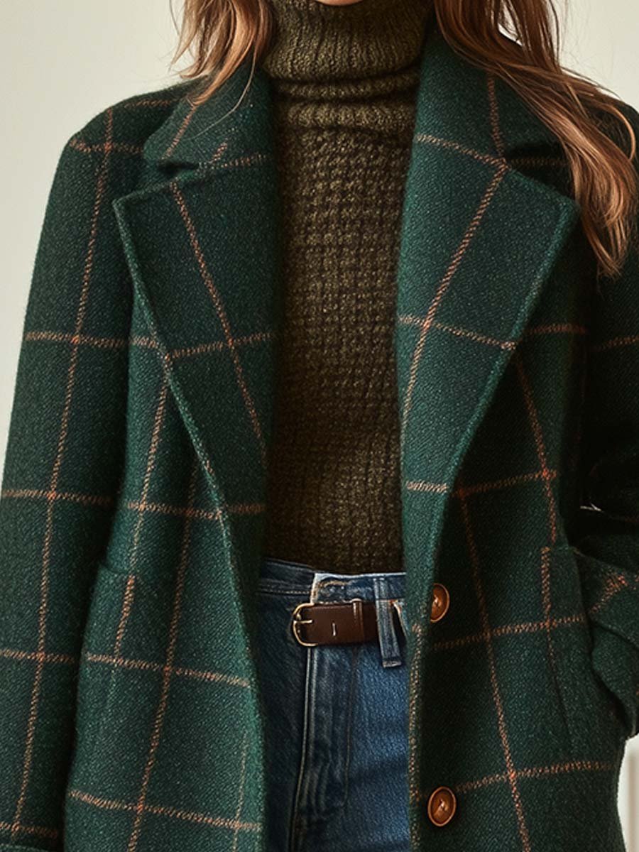 Women's Classic Checkered Long Coat