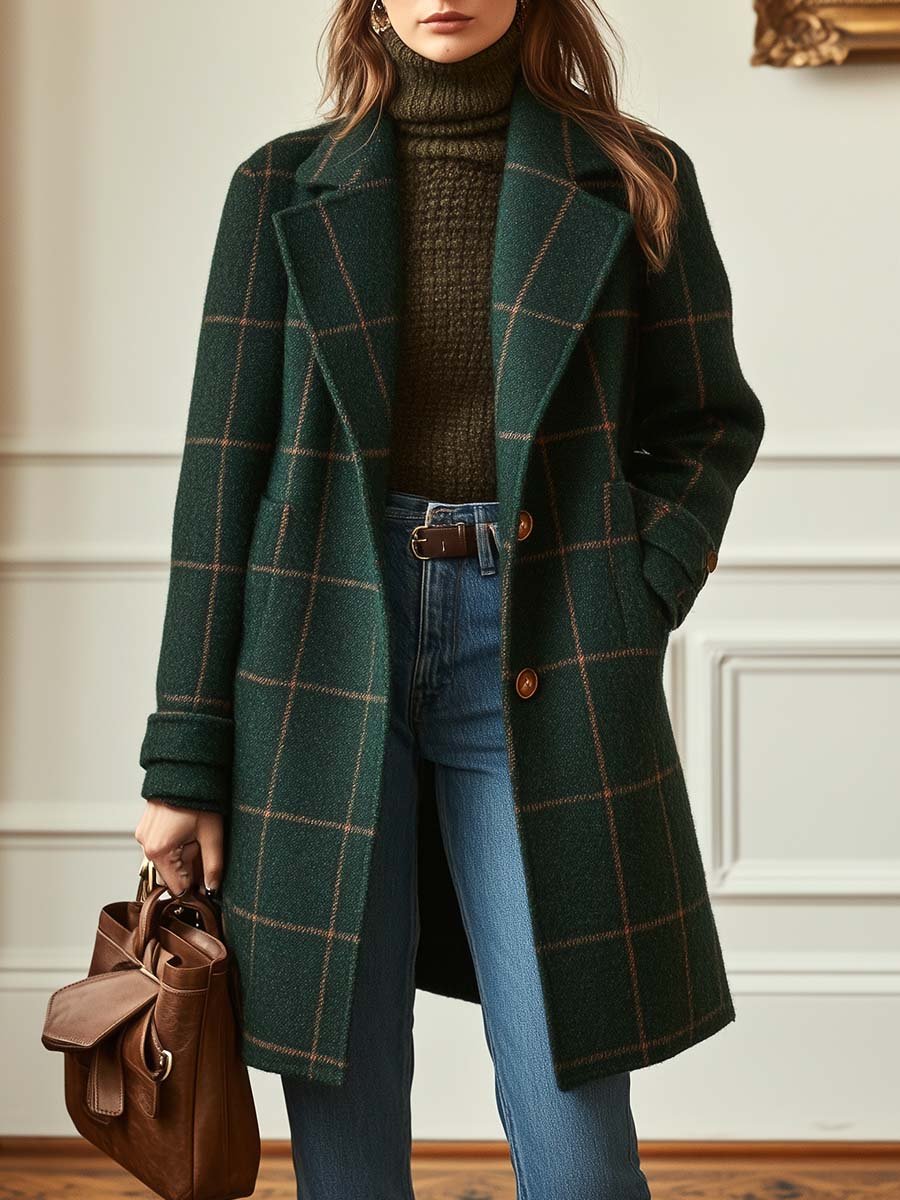 Women's Classic Checkered Long Coat