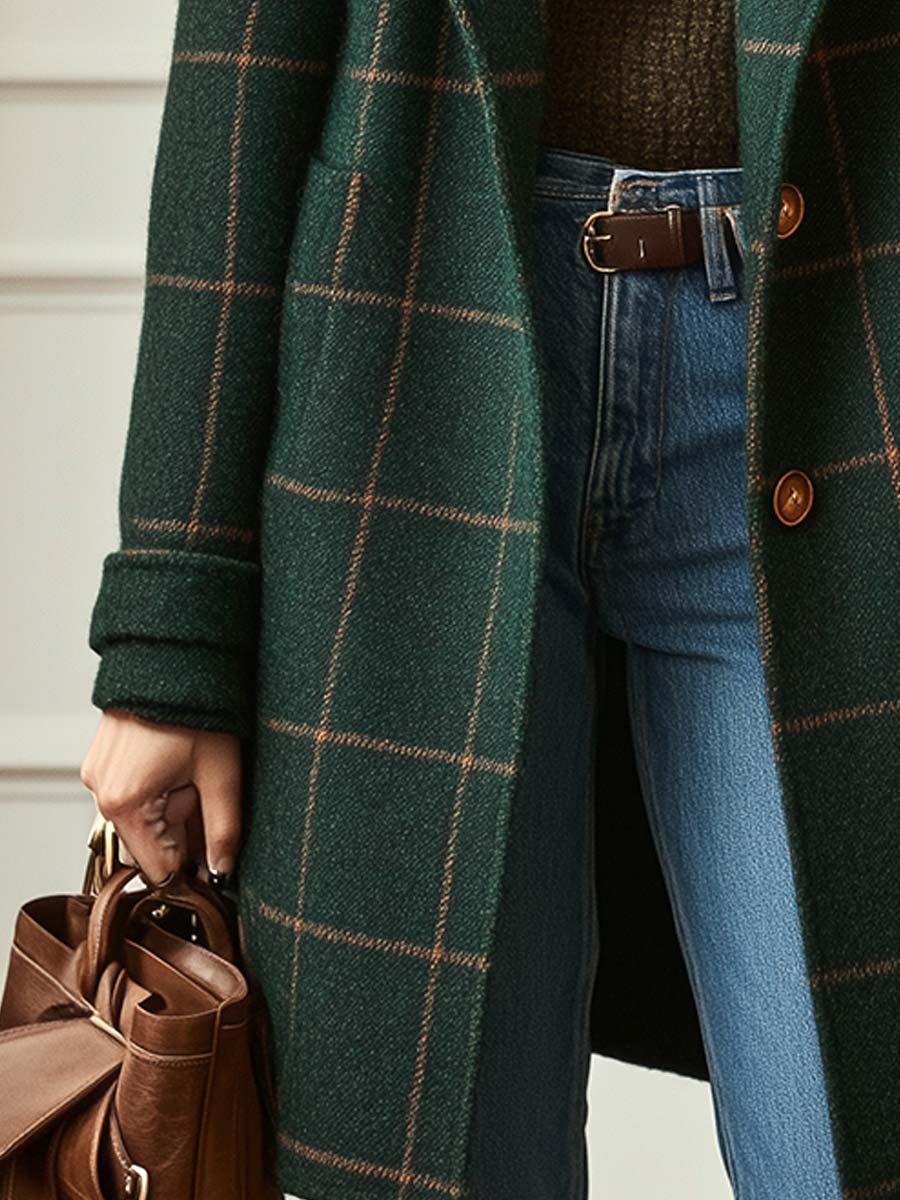 Women's Classic Checkered Long Coat