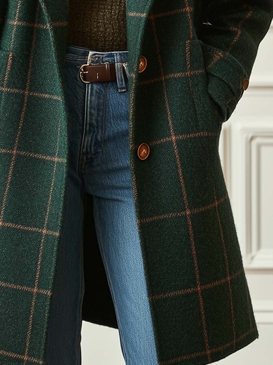 Women's Classic Checkered Long Coat