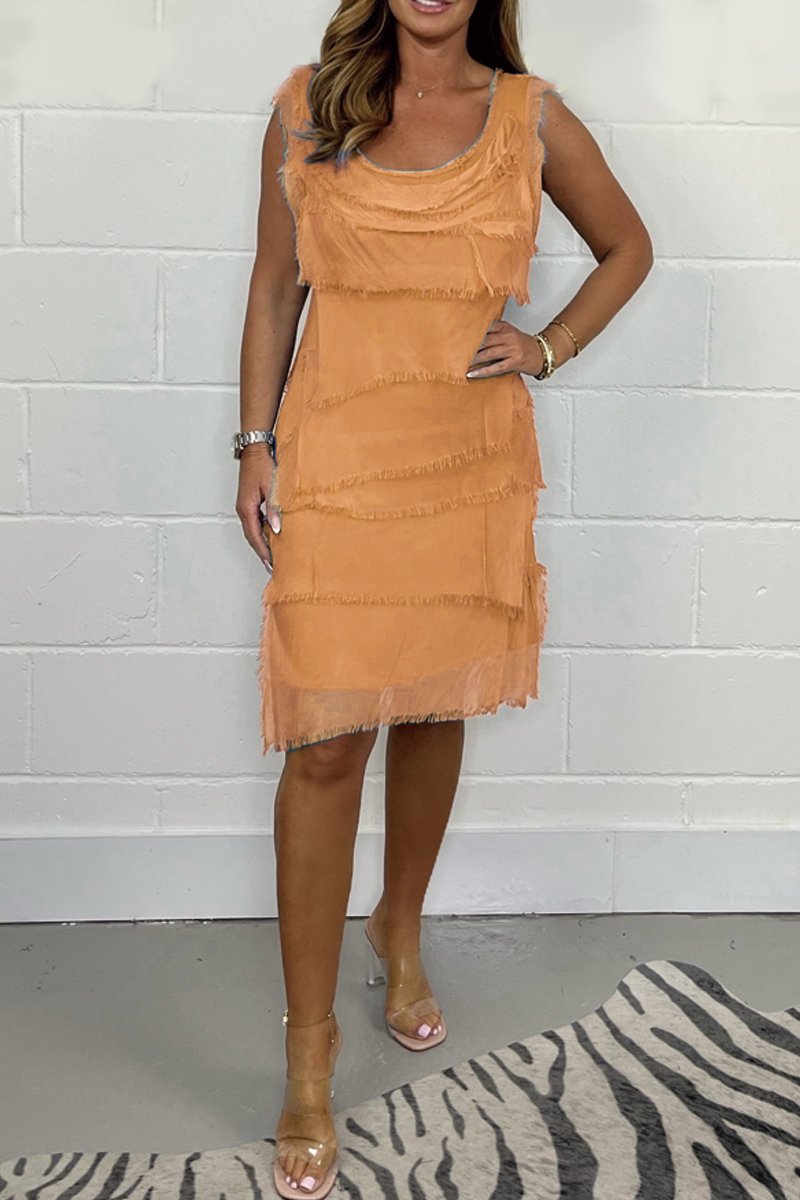 Women's Sleeveless Dress with Layered Fringe