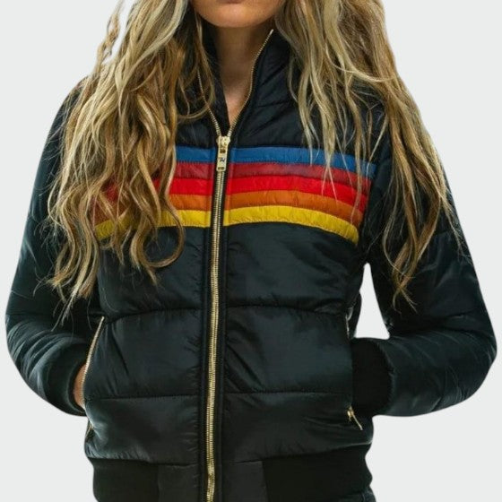 Women's Vintage Stripe Hooded Puffer Jacket