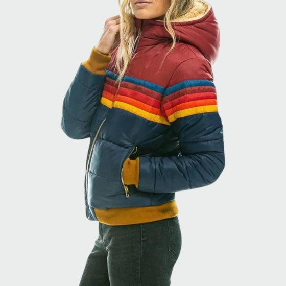 Women's Vintage Stripe Hooded Puffer Jacket