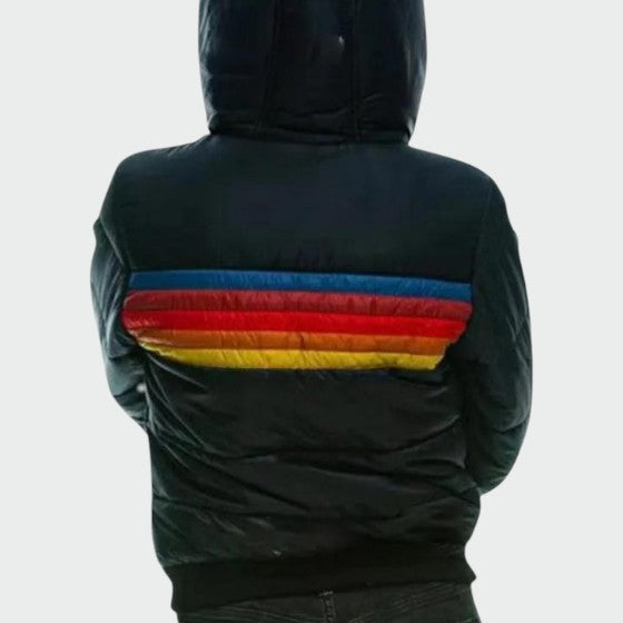 Women's Vintage Stripe Hooded Puffer Jacket