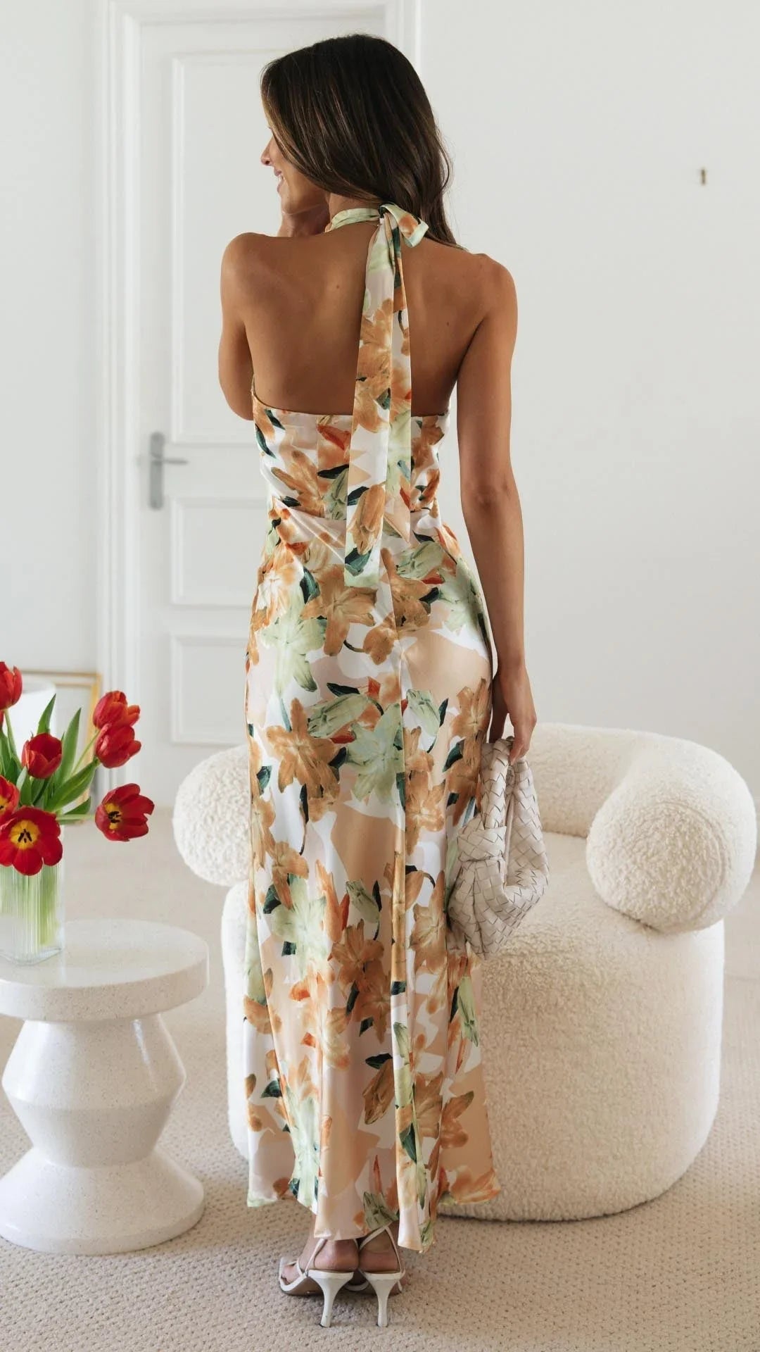 Keylin - Women’s floral patterned halter maxi dress