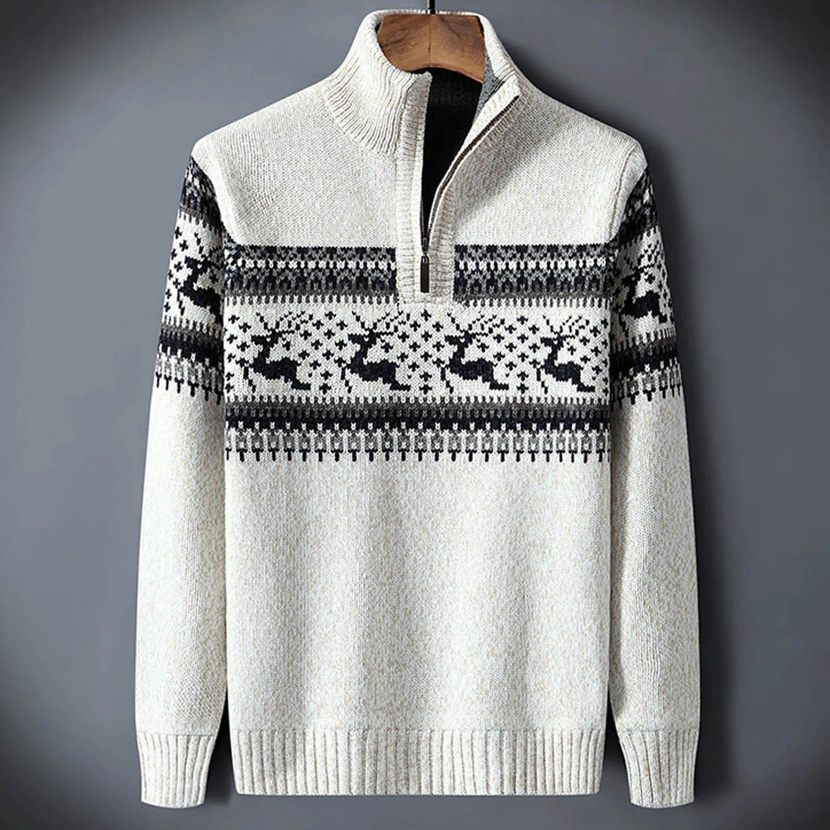 Men's Fair Isle Knit Sweater with Quarter Zip Collar