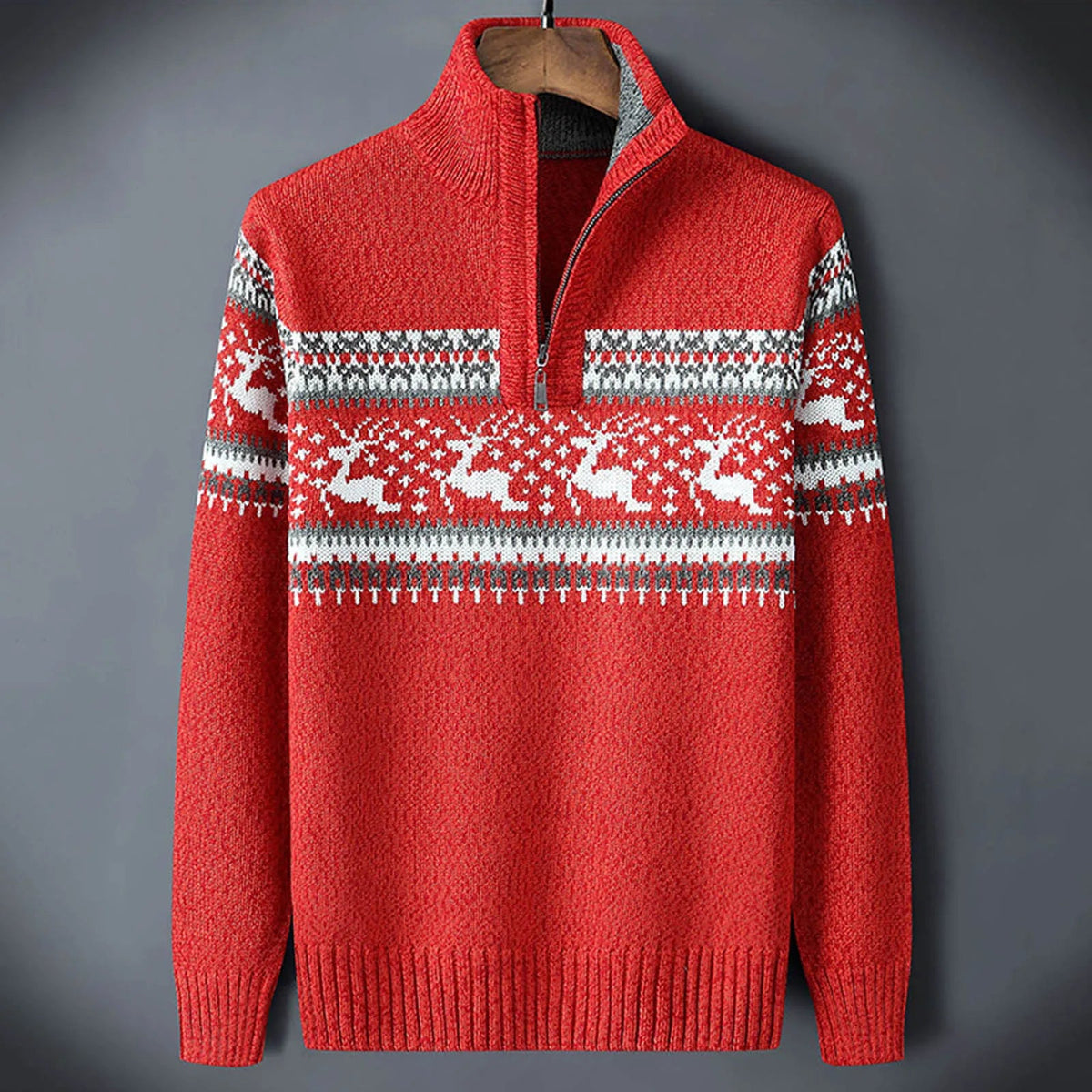 Men's Fair Isle Knit Sweater with Quarter Zip Collar