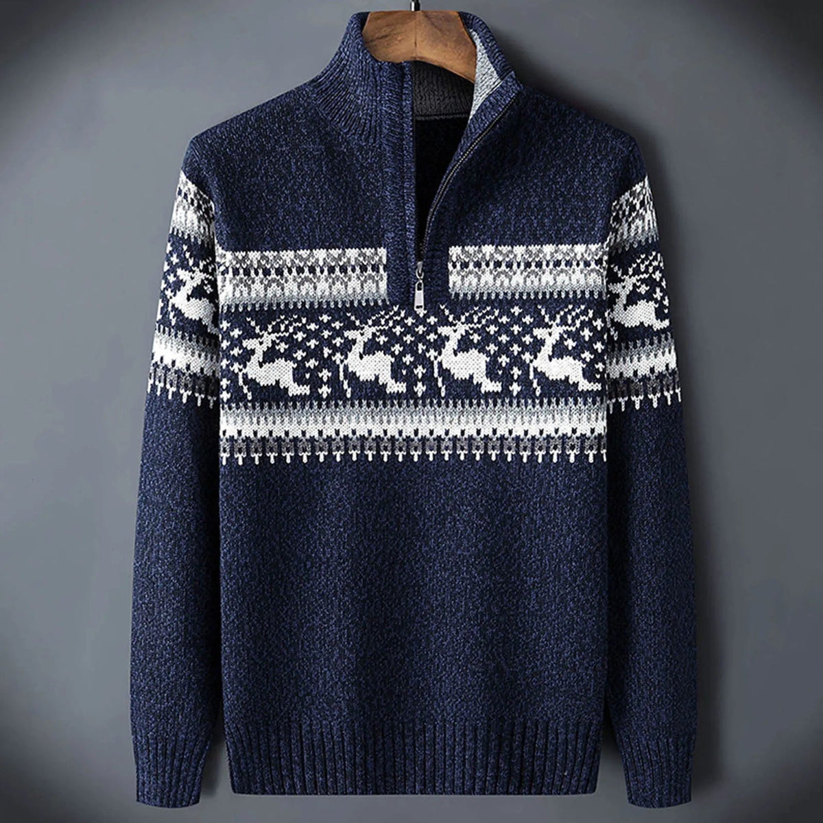 Men's Fair Isle Knit Sweater with Quarter Zip Collar