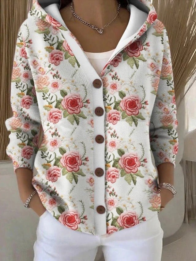 Women's Patchwork Hooded Cardigan with Colorful Pattern