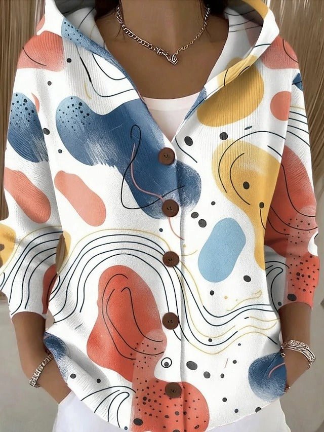 Women's Patchwork Hooded Cardigan with Colorful Pattern