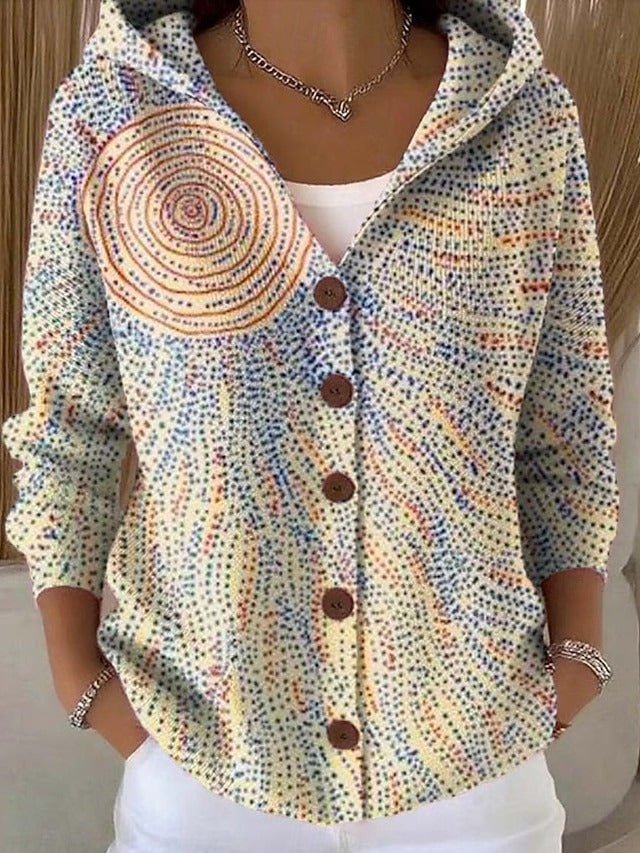 Women's Patchwork Hooded Cardigan with Colorful Pattern