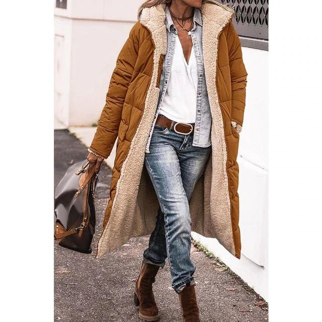 Women's Hooded Sherpa-Lined Long Puffer Coat