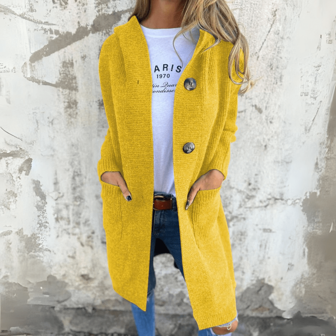 Women's Long Button Cardigan with Stand Collar