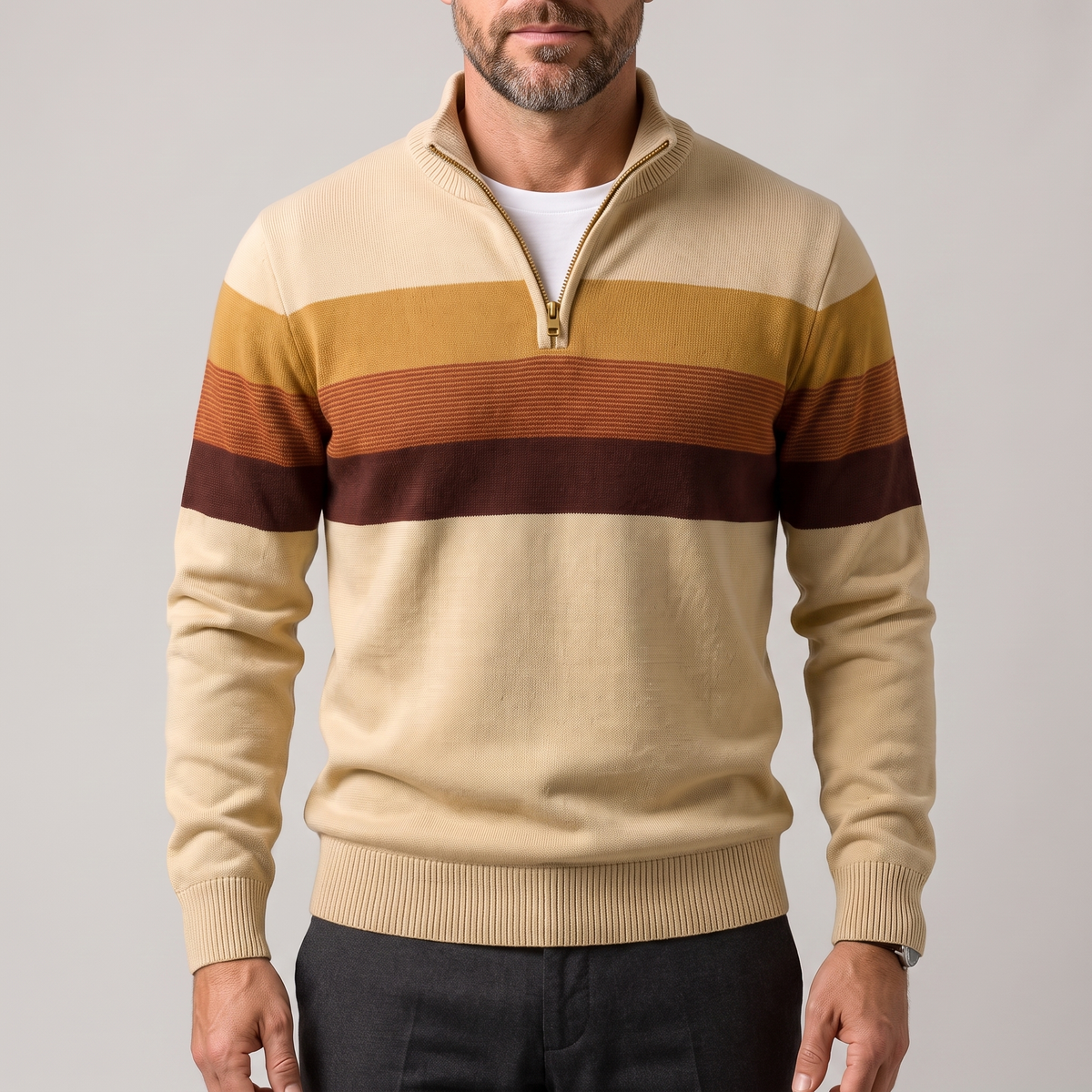 Men's Classic Quarter-Zip Striped Sweater
