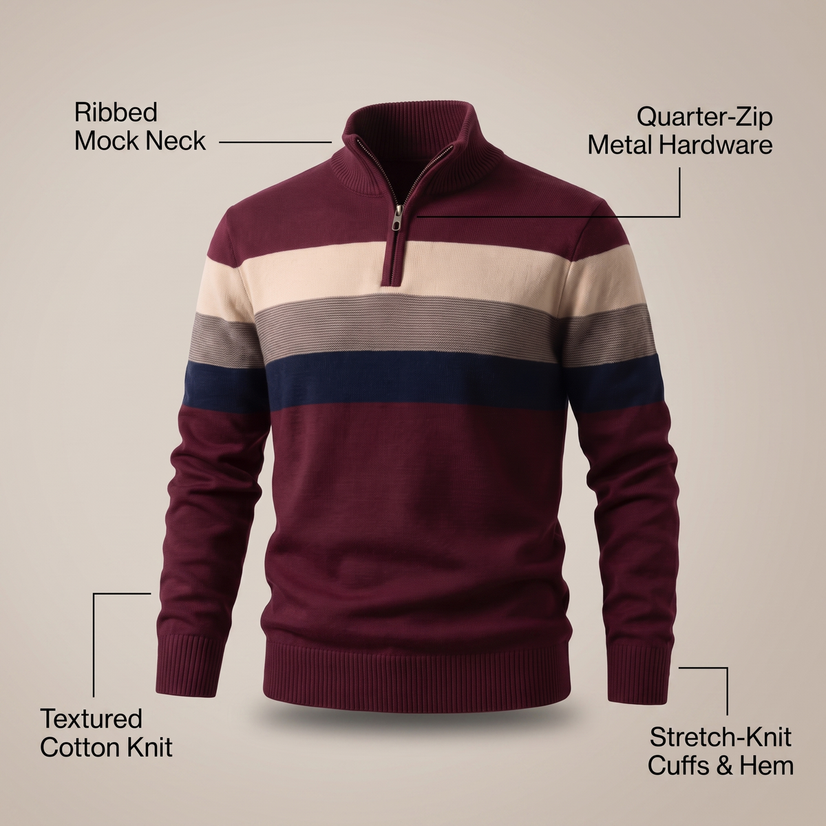 Men's Classic Quarter-Zip Striped Sweater