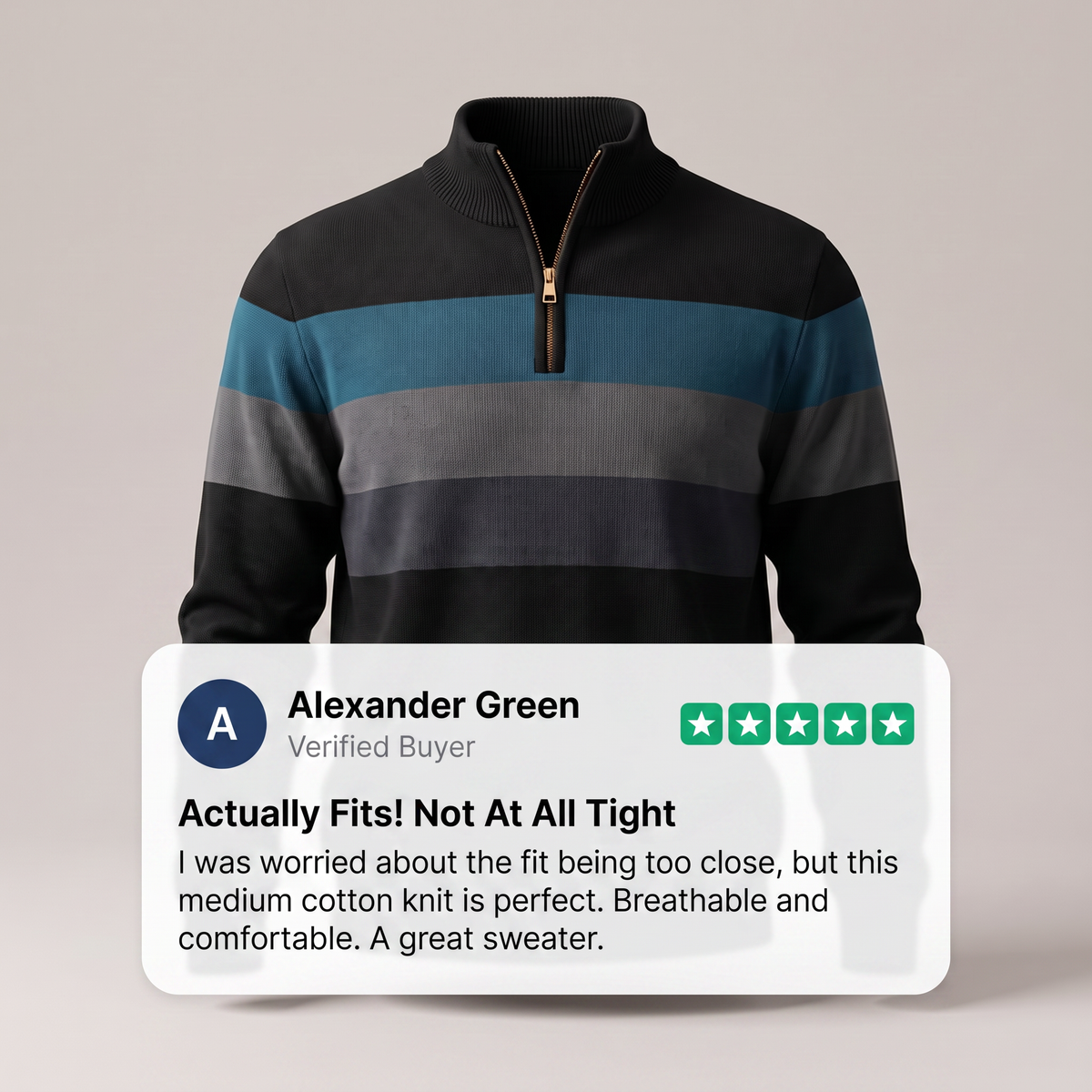 Men's Classic Quarter-Zip Striped Sweater