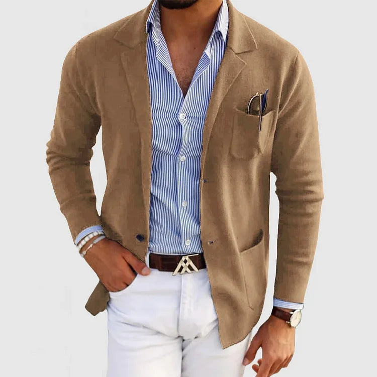 Men's Casual Knit Blazer Cardigan with Button Closure