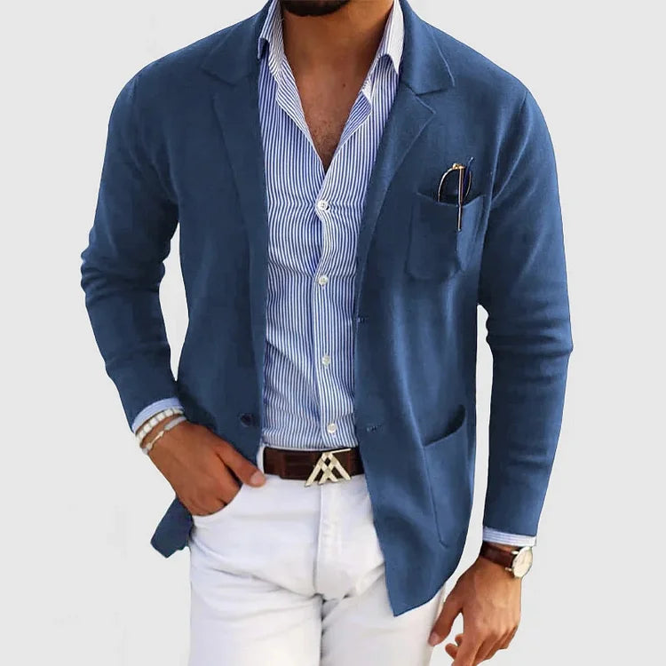 Men's Casual Knit Blazer Cardigan with Button Closure