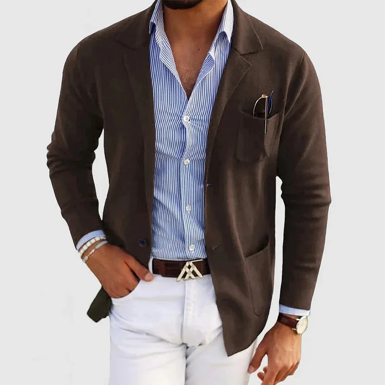 Men's Casual Knit Blazer Cardigan with Button Closure