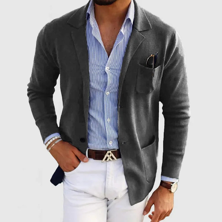 Men's Casual Knit Blazer Cardigan with Button Closure