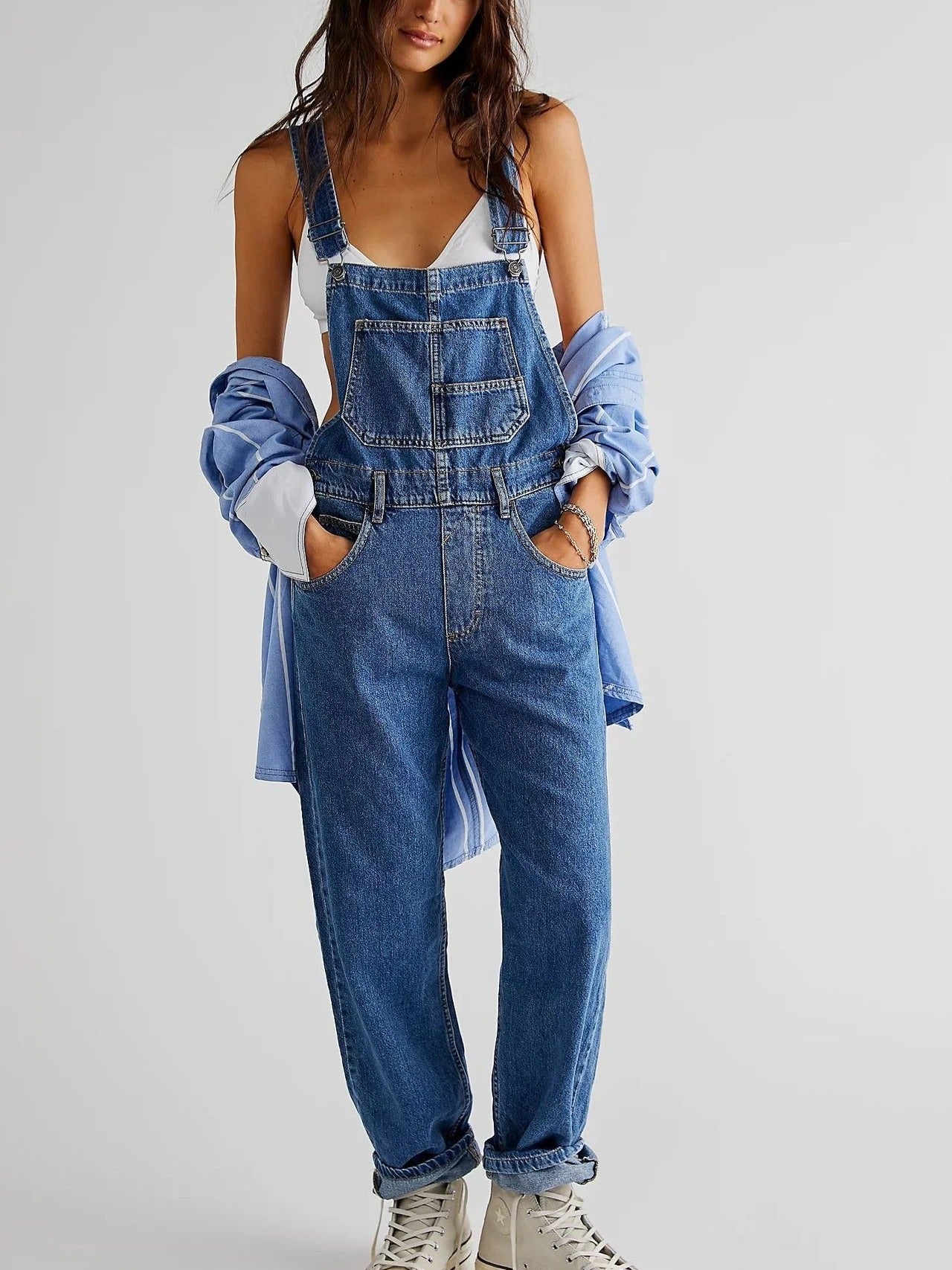 Women's Relaxed Denim Overalls with Adjustable Straps