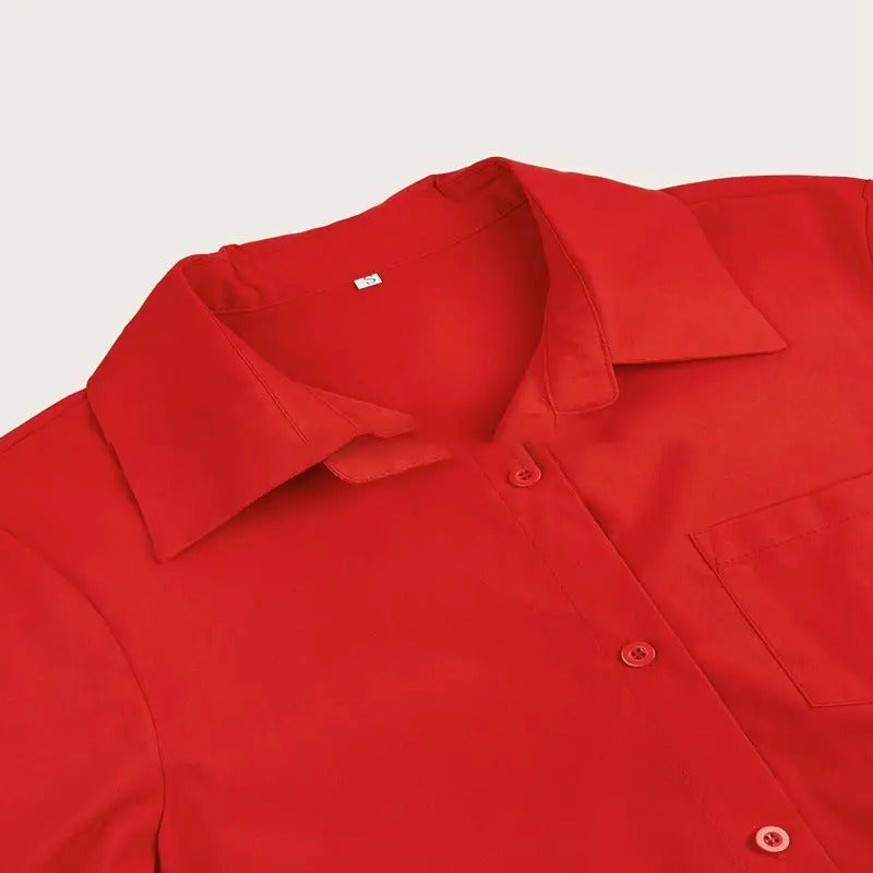 Women’s Casual Long Sleeve Button-Front Shirt Dress with Pockets