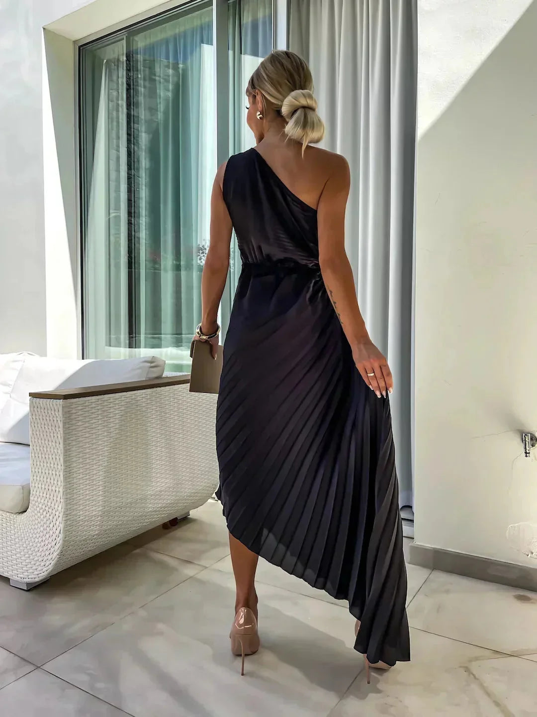 Marlowe - Women’s one-shoulder pleated midi dress