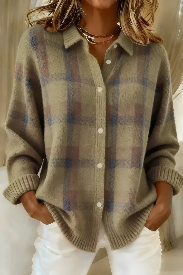 Women’s Relaxed Plaid Button-Up Sweater
