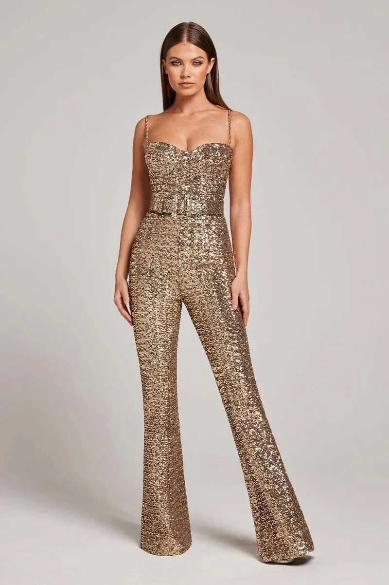 Women’s Glamorous Sequin Wide-Leg Jumpsuit