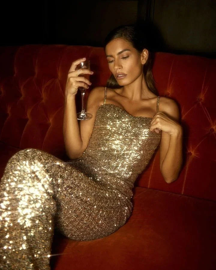 Women’s Glamorous Sequin Wide-Leg Jumpsuit