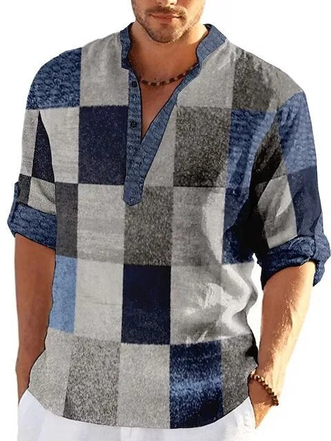 Men's Vintage Patchwork Henley Shirt