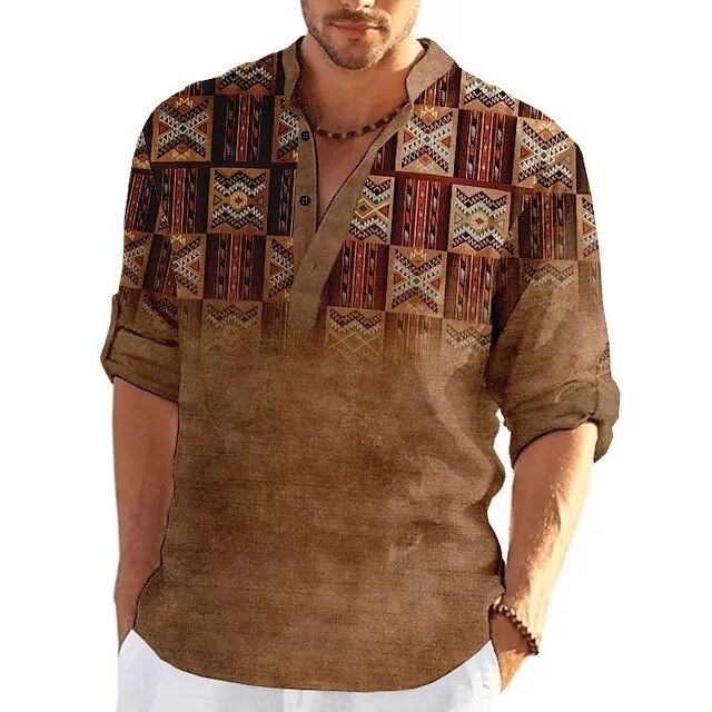 Men's Vintage Patchwork Henley Shirt