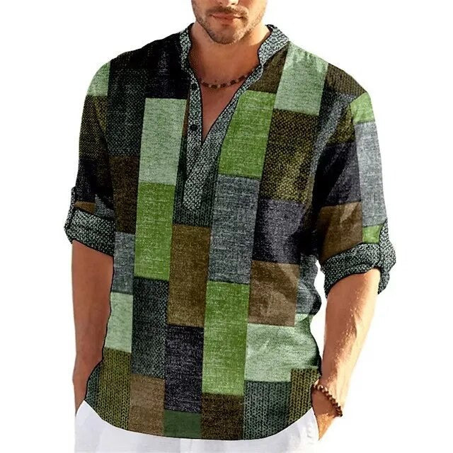 Men's Vintage Patchwork Henley Shirt