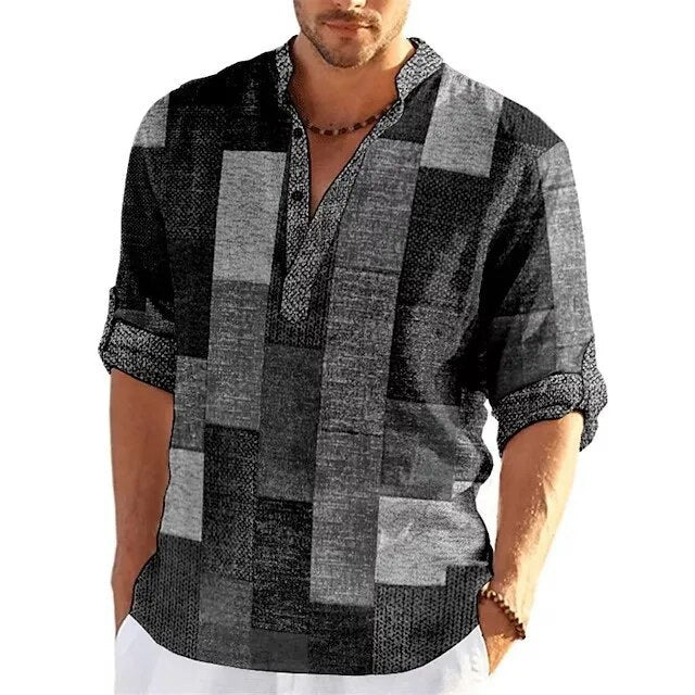 Men's Vintage Patchwork Henley Shirt