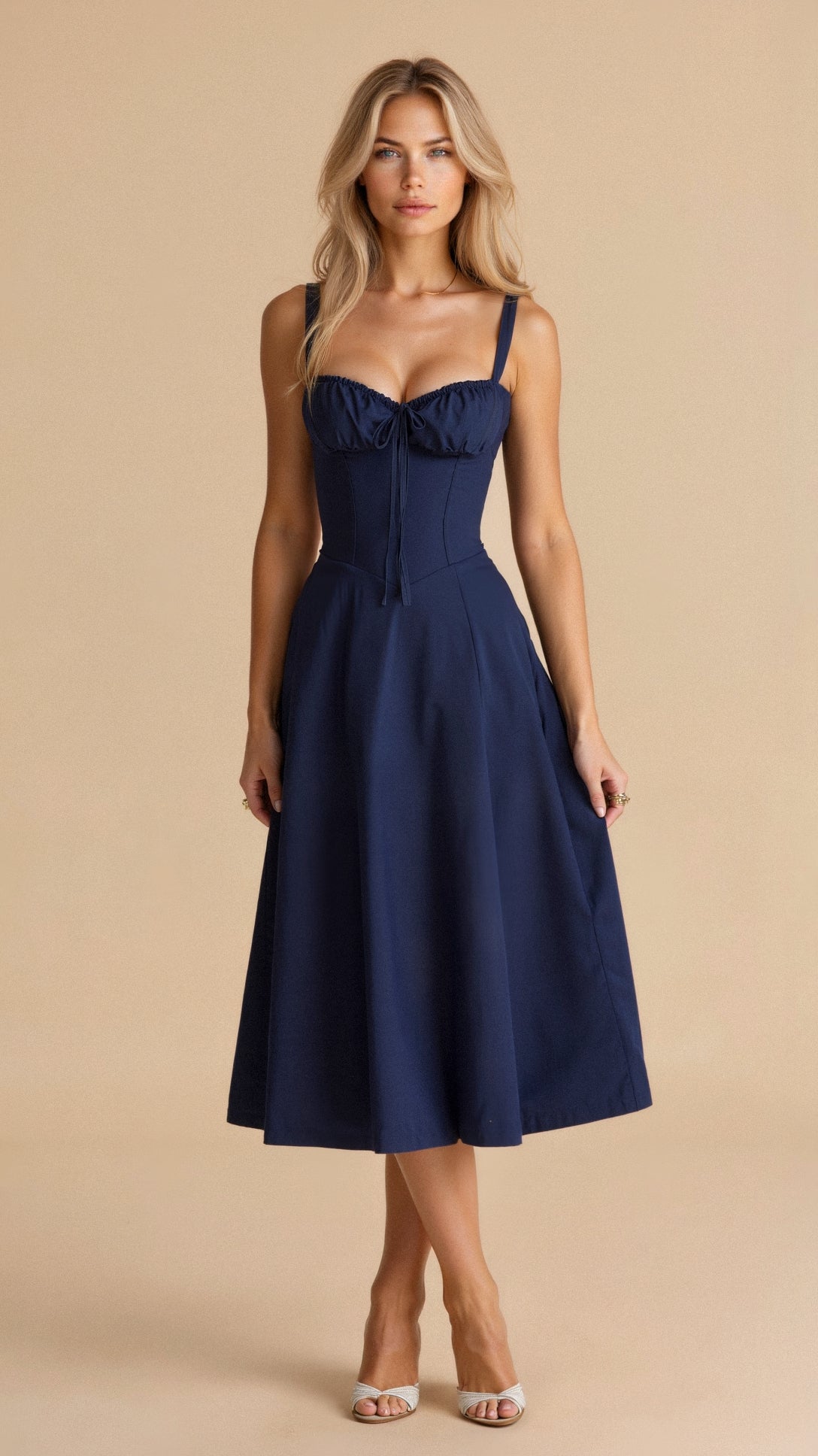 Women’s Elegant A-Line Midi Dress with Side Slit